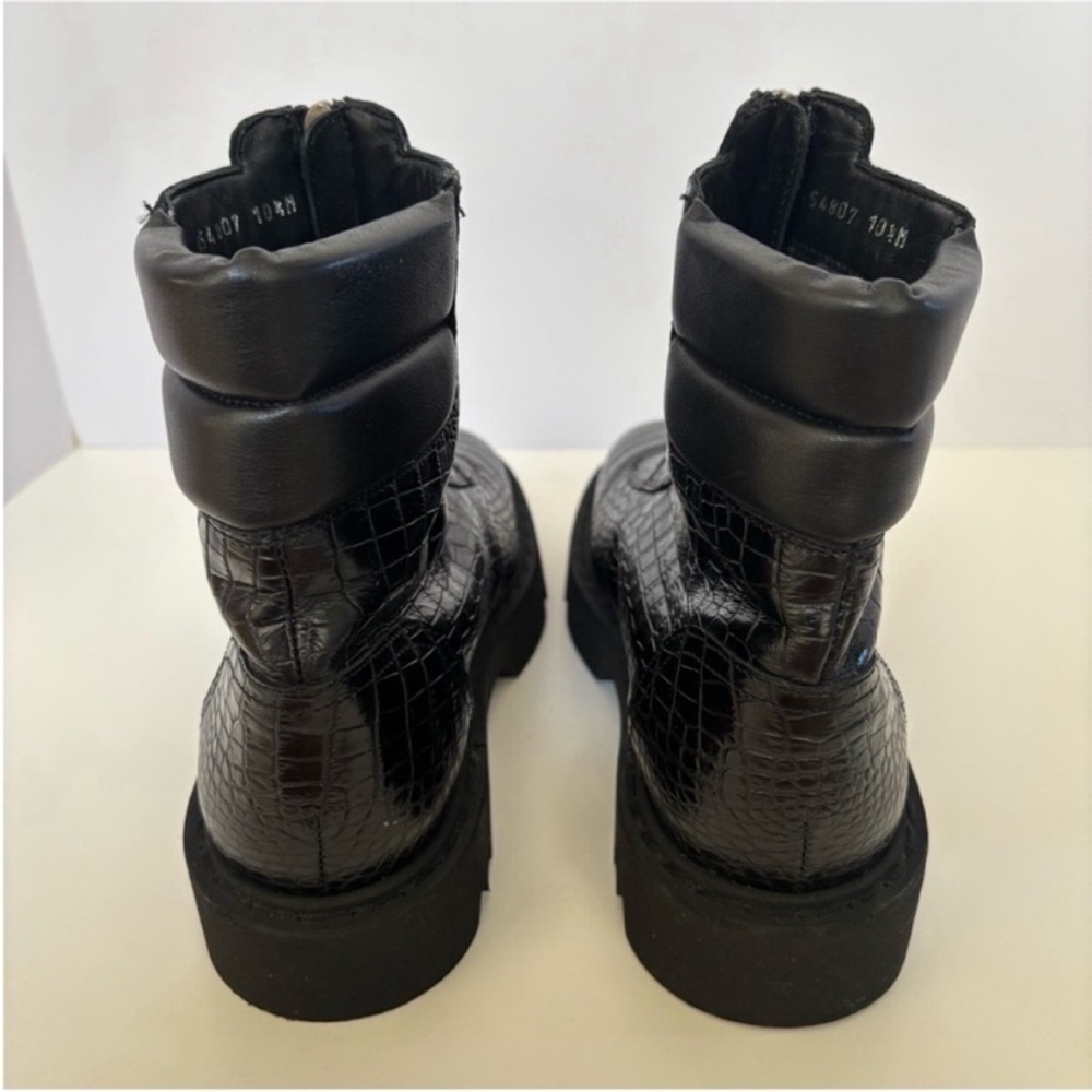 Aquatalia Combat Weatherproof Boots Moto Croc Embossed Leather Black Size 10.5 - Picture 8 of 16